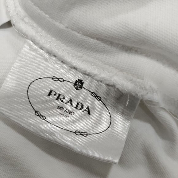 Prada Milano White Logo Embroidered Short Sleeve Designer Luxury Women's Size XL - Picture 9 of 14